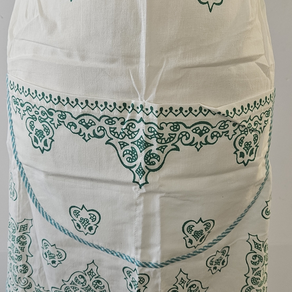VTG Cotton Kitchen Apron & Bandana Set Blue Green Teal Swirled Design Pattern. - Picture 5 of 16